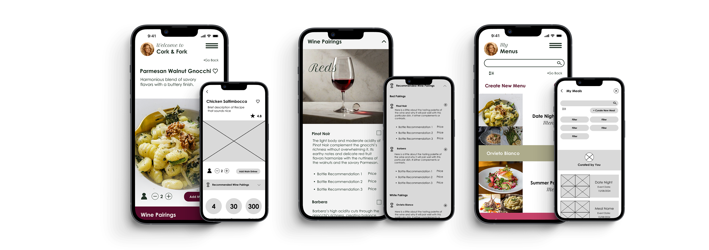 Cork & Fork before and after design iterations